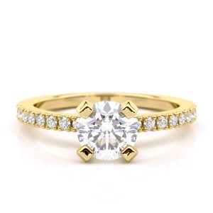 Nysa Solitaire Engagement Ring with Diamond and Accent Stones in 18K Gold