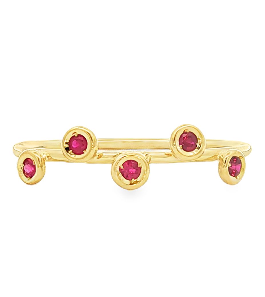 Bezel-set ruby band in 14k yellow gold