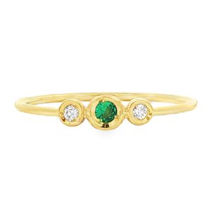 Emerald and Diamond Trio Ring in 14K Gold