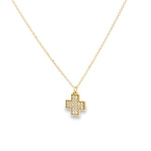 Κολιέ σταυρός pavé με διαμάντια σε χρυσό 14k