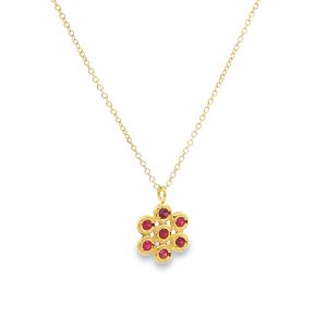 Ruby flower necklace in 14k yellow gold