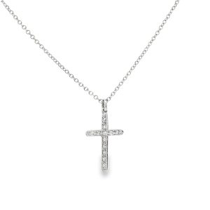 Κολιέ σταυρός με διαμάντια σε λευκό χρυσό 14k