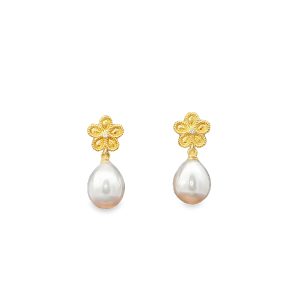 Byzantine Daisy Earrings with Pearls in 18K Gold