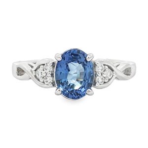 Blue Sapphire and Diamond Ring in 18K White Gold