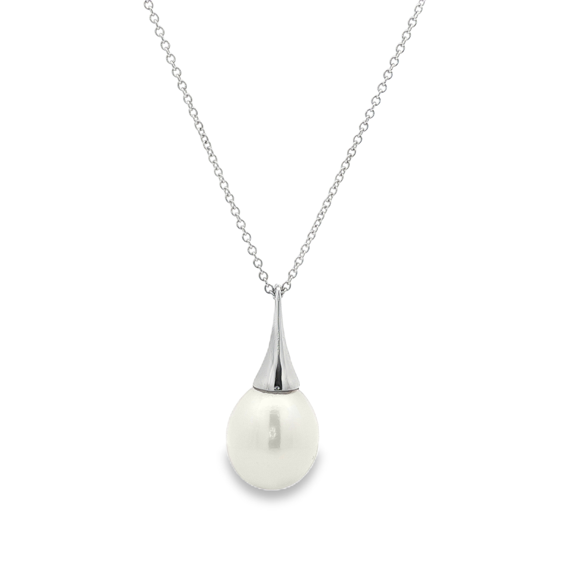 Pearl Drop Necklace in 18K White Gold