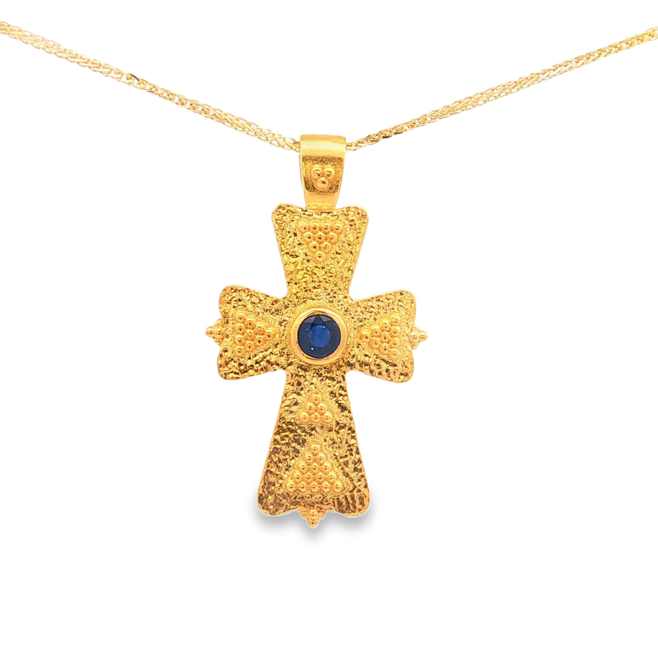 Byzantine Sapphire Cross Pendant in 18k gold