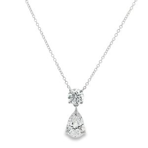 Necklace with Round and Pear Lad-Grown Diamonds in 18K White Gold
