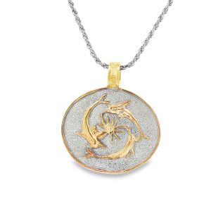 Sun and Dolphin Coin Pendant Inspired by Ancient Greek Mythology in Sterling Silver 925°