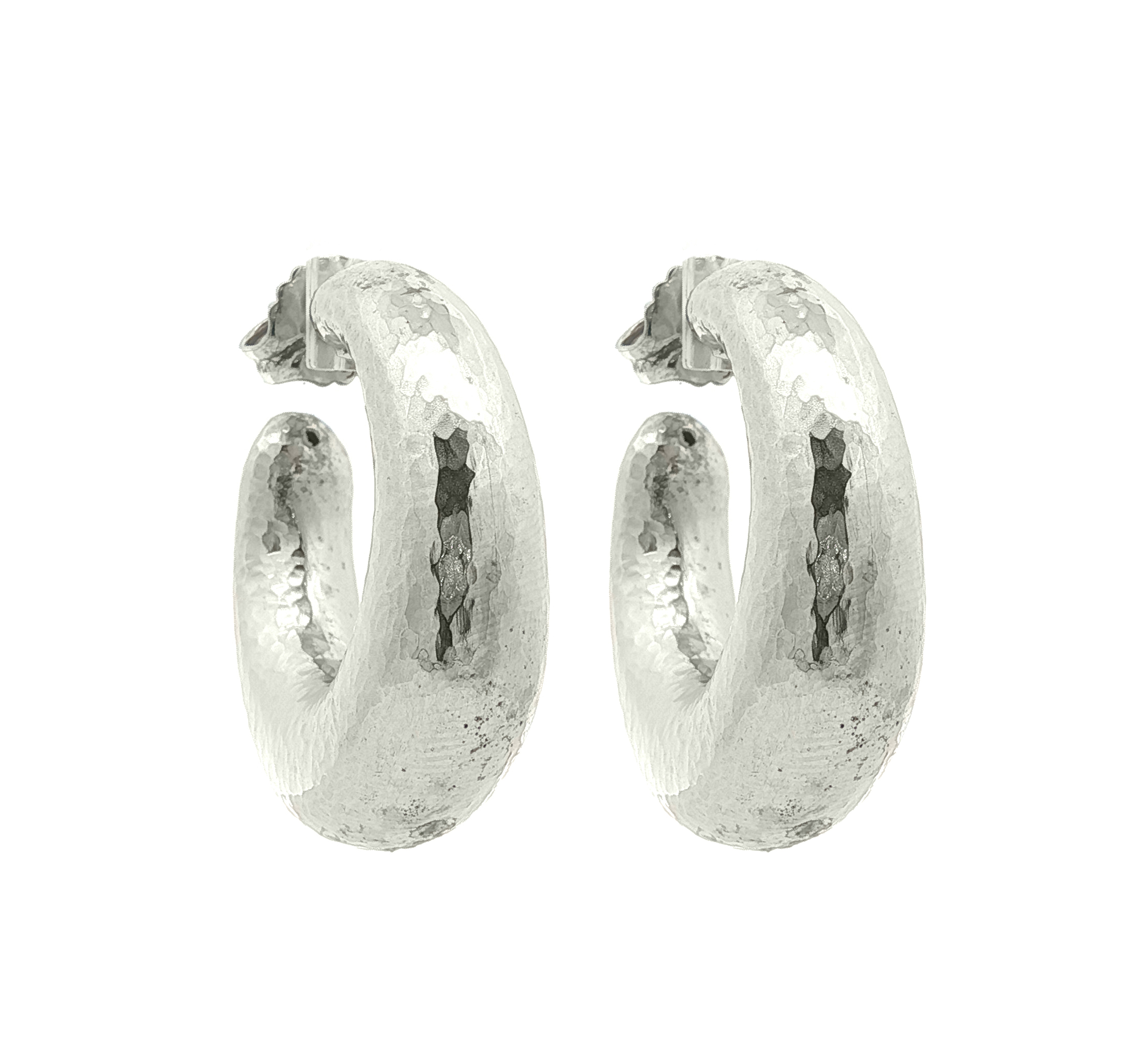 Hammered Hoop Stud Earrings in Sterling Silver 925°