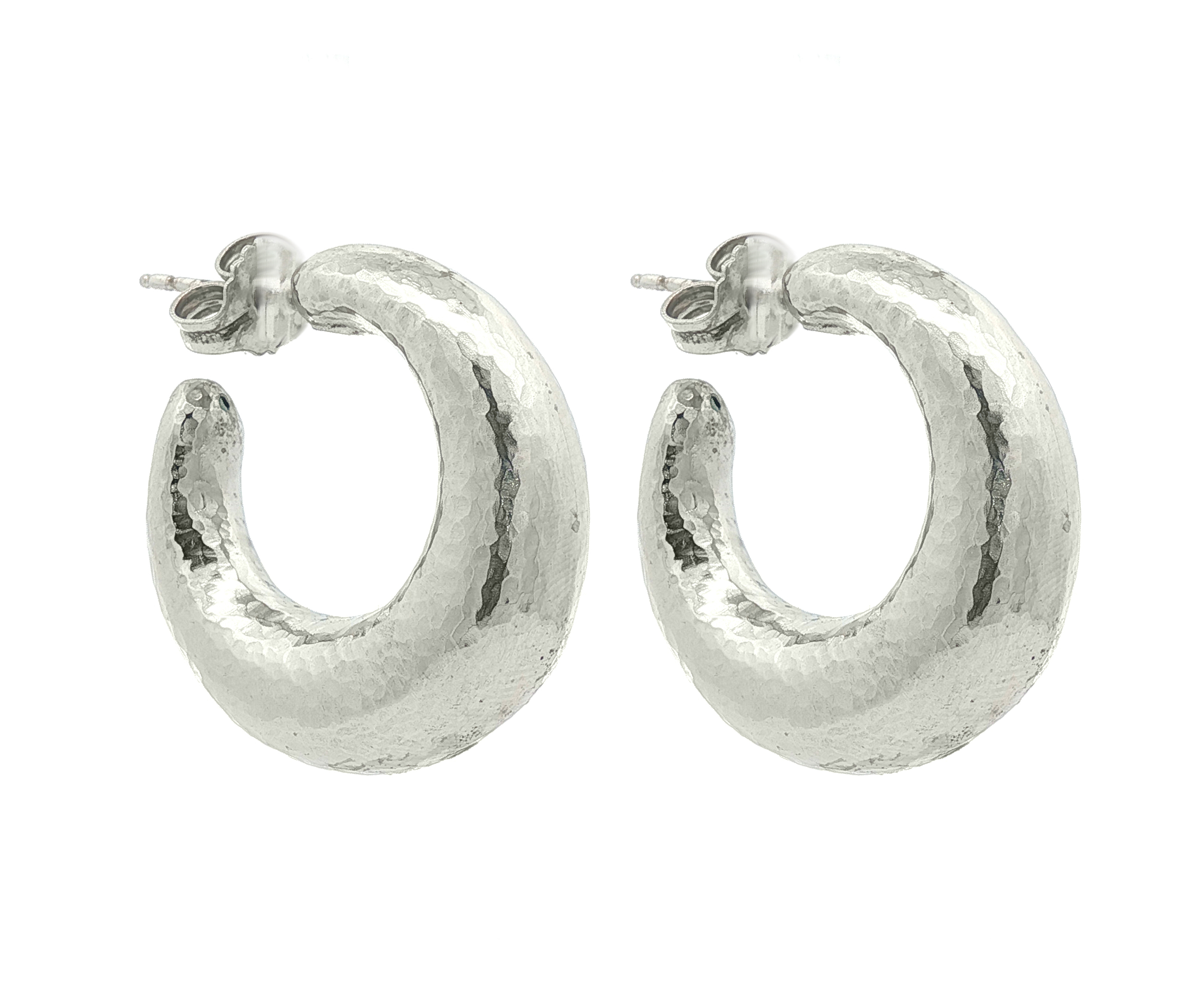 SK00303925_2(1) Hammered Hoop Stud Earrings in Sterling Silver 925°