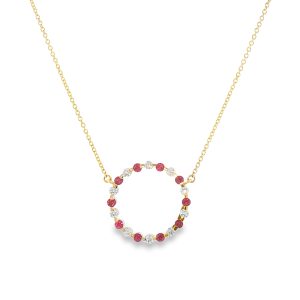 Circle necklace with rubies and diamonds in 18k yellow gold