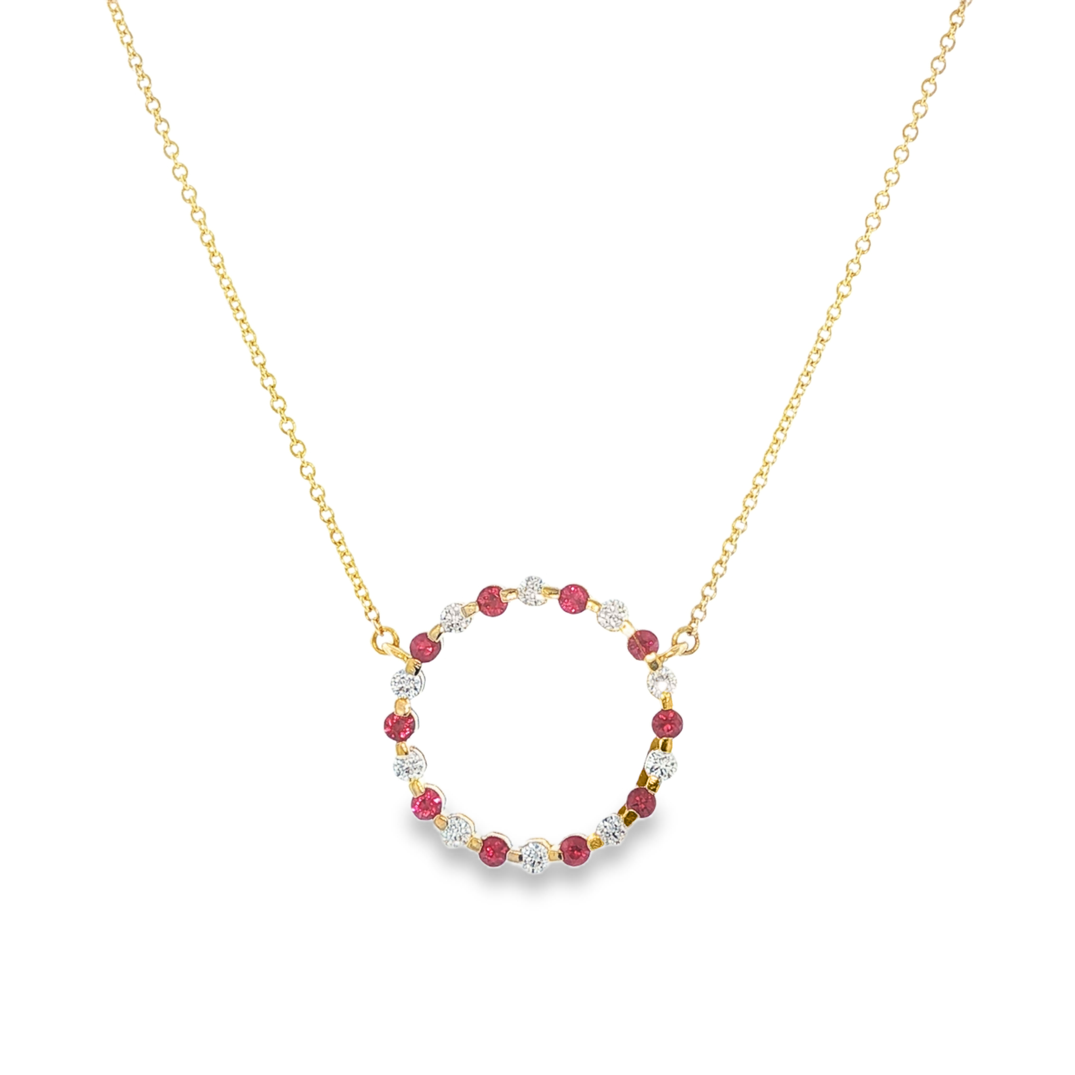 Circle necklace with rubies and diamonds in 18k yellow gold
