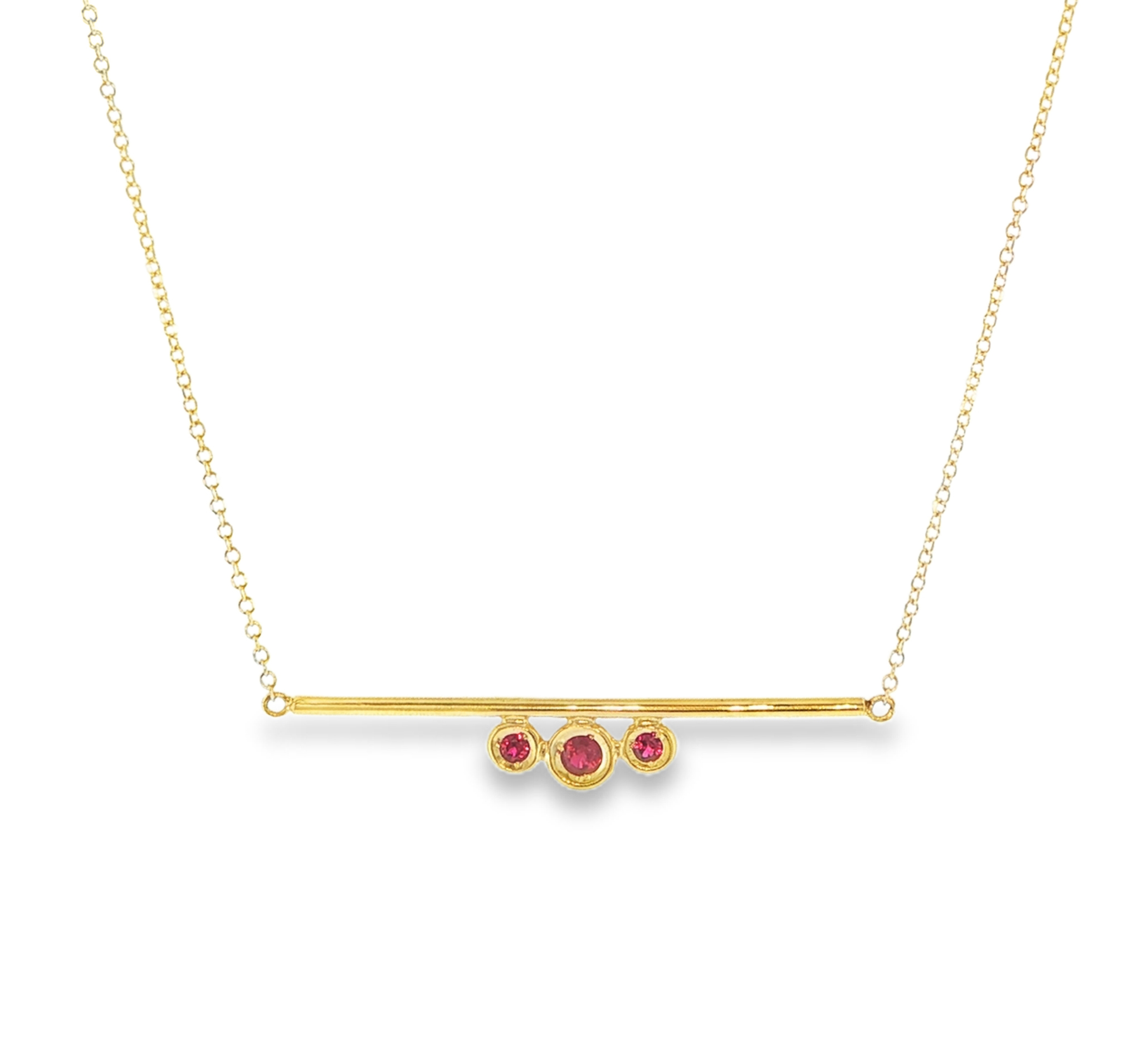Minimal 14k yellow gold ruby bar necklace