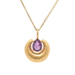 Hammered Gold Pendant with Amethyst in 18k Gold