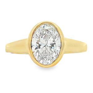Bezel-Set Solitaire Engagement Ring with Lab-Grown Oval-Cut Diamond in 18K Yellow Gold
