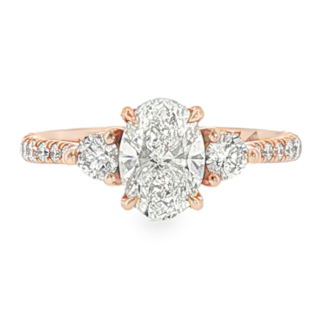 Oval-Cut Lab-Grown Diamond Engagement Ring with Diamond Band in 18Κ Rose Gold