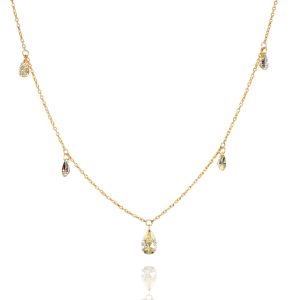 necklace with tinted diamond droplets in 18k yellow gold