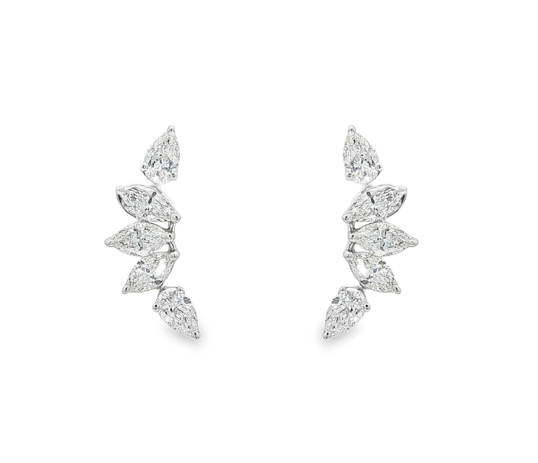 Stud Earrings with Marquise and Pear-Cut Diamonds in 18K White Gold