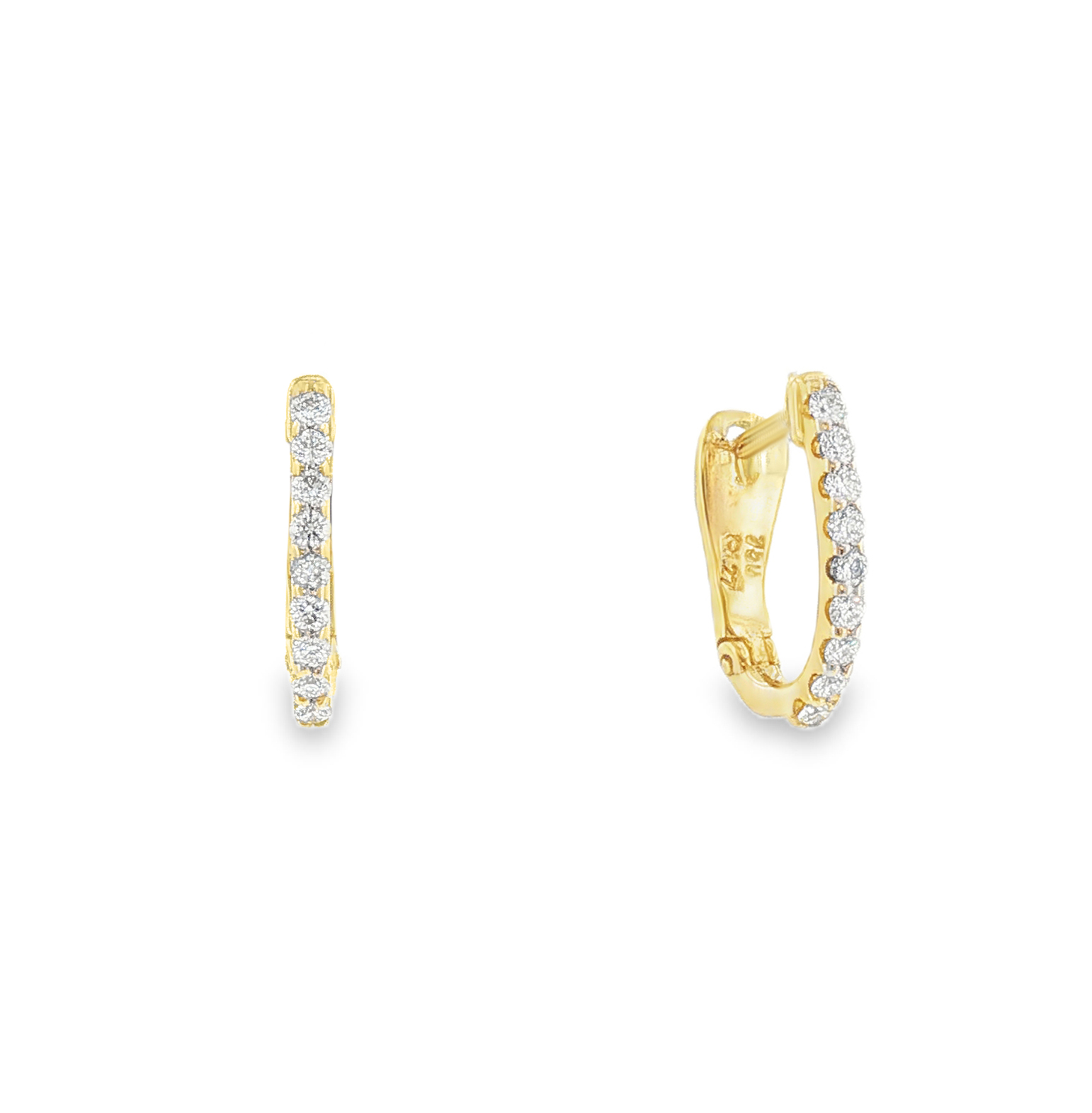 Small Diamond Hoop Earrings in 18K Yellow Gold