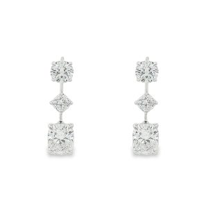 Dangling earrings with mixed-cut lab-grown diamonds in 18k white gold