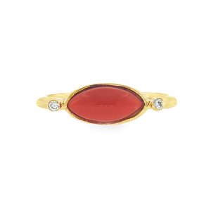 Coral and Diamond Ring in 18K Gold