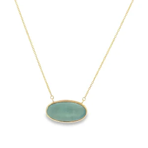 Κολιέ με Aquamarine σε Κοπή Oval και Αλυσίδα σε Χρυσό Κ22