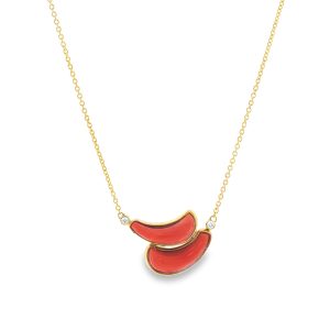 Coral and diamond necklace in 18k yellow gold