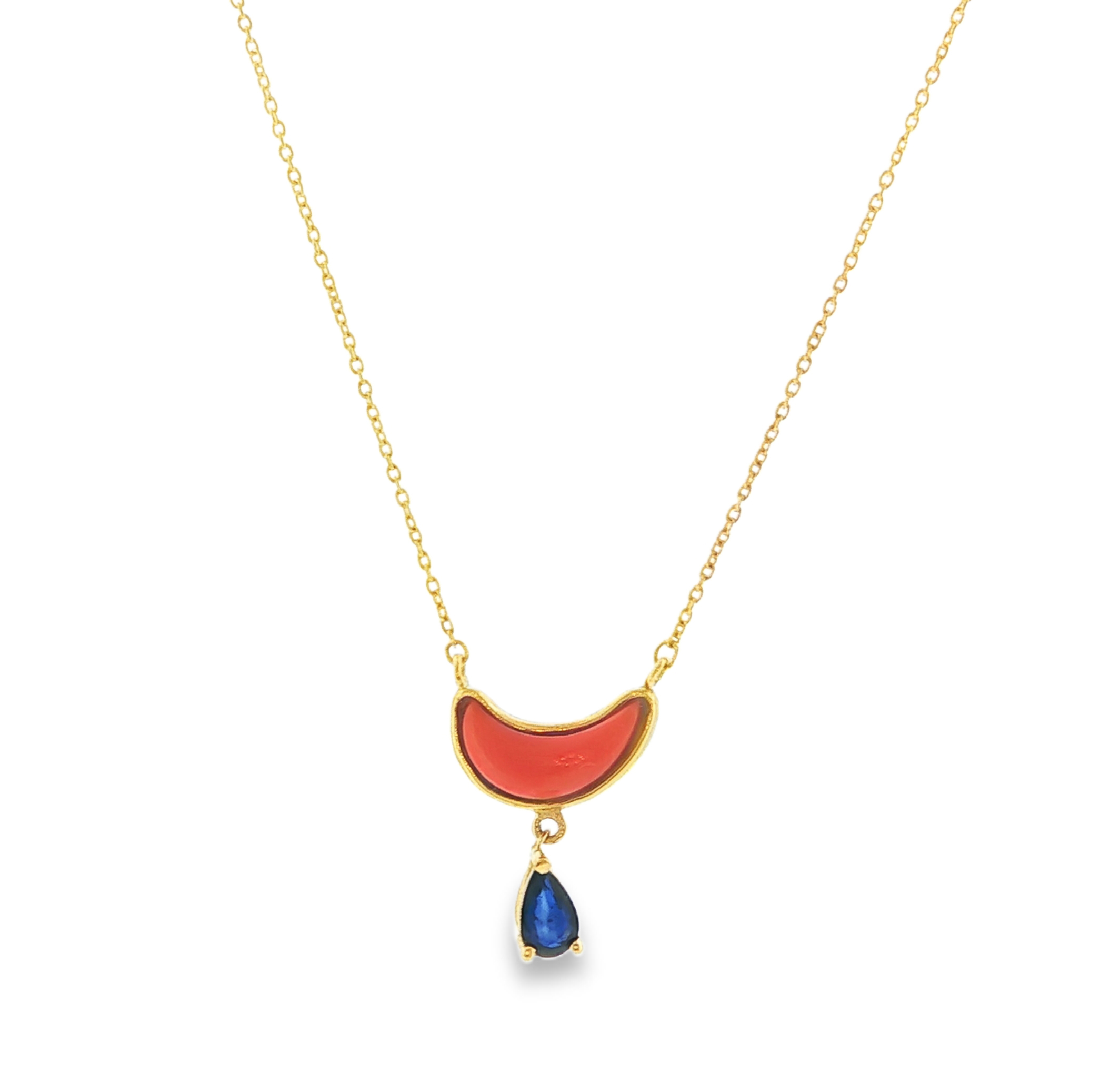 Coral and Sapphire Necklace in 18k yellow gold