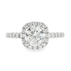Round Halo Lab-Grown Diamond Engagement Ring with Side Stones in 18K White Gold