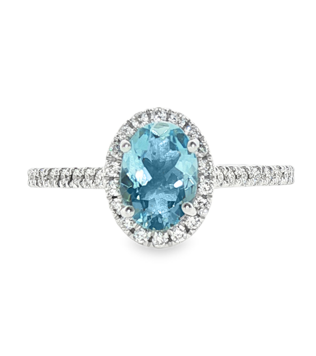 oval aquamarine halo ring natural diamonds 18k white gold