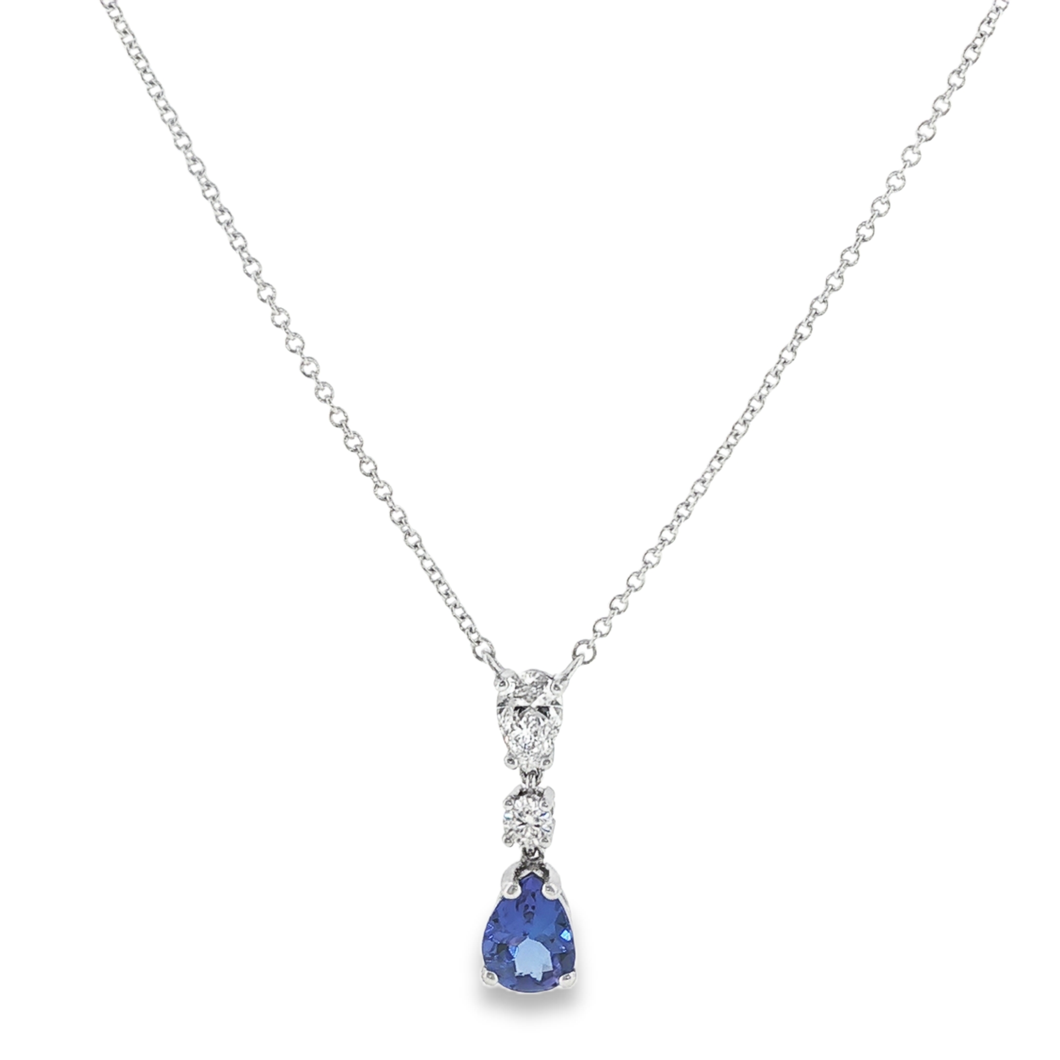 Tanzanite Drop Necklace with Diamonds in 18K White Gold