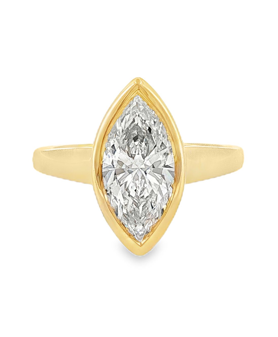 Marquise Solitaire engagement rin with lab grown diamond in 18k yellow gold