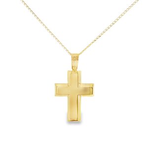 Soft Beveled Satin cross pendant in 14k yellow gold