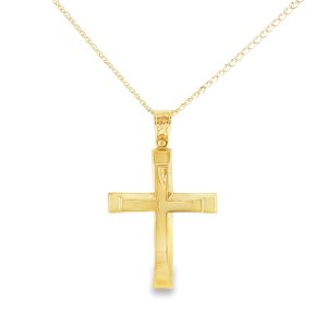 Rounded Sculpted Gold Cross Pendant in 14K Gold