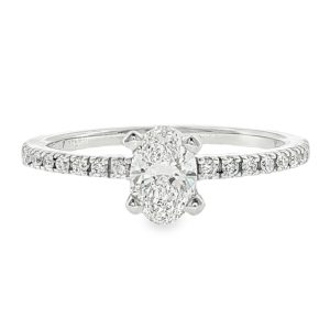 Oval-cut lab-grown diamond with diamond band in 18k white gold