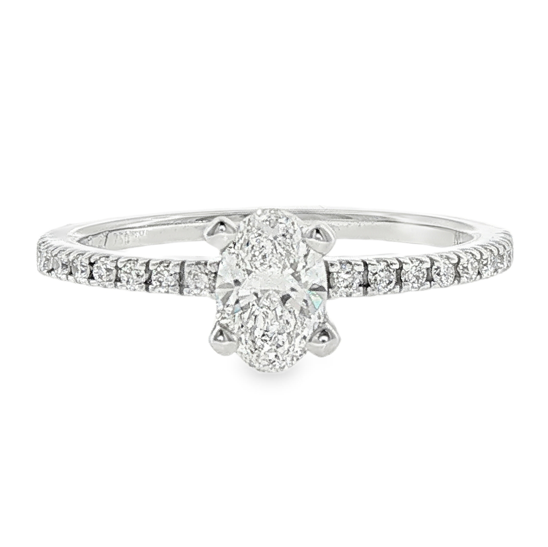Oval-cut lab-grown diamond with diamond band in 18k white gold