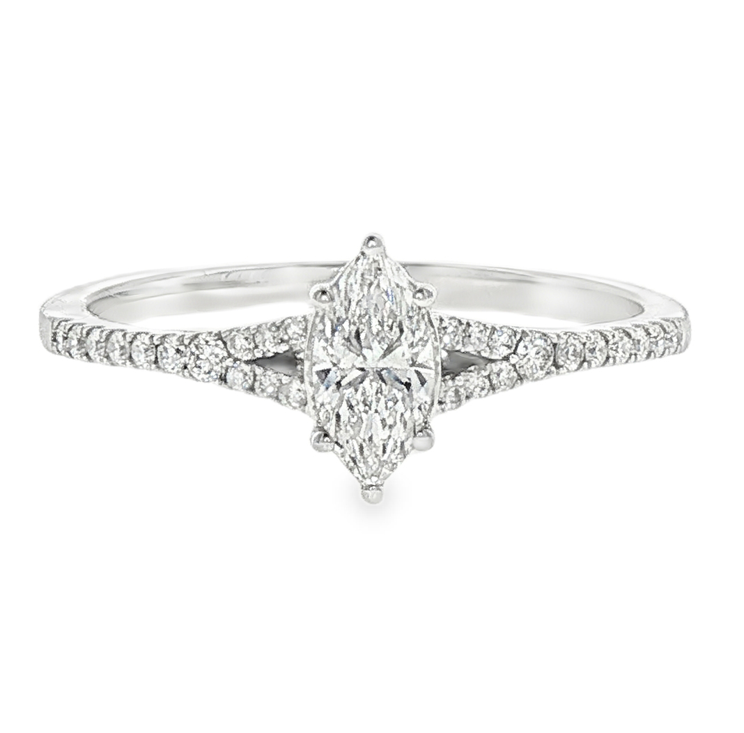 Marquise-Cut Diamond Engagement Ring with Diamond Band in 18Κ White Gold