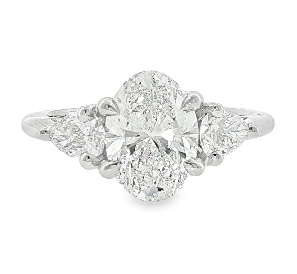 Vintage Oval Cut Engagement Ring with Lab-Grown Diamonds in 18K White Gold
