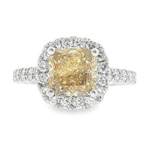 Square Cushion-Cut Lab-Grown Diamond Halo Engagement Ring with Side Stones in 18K White Gold