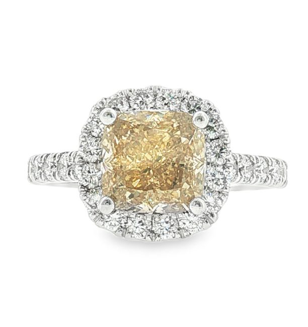Μονόπετρο Δαχτυλίδι Halo Square Cushion-Cut Lab-Grown Διαμάντι και Πλαινές Πέτρες από Λευκόχρυσο Κ18
