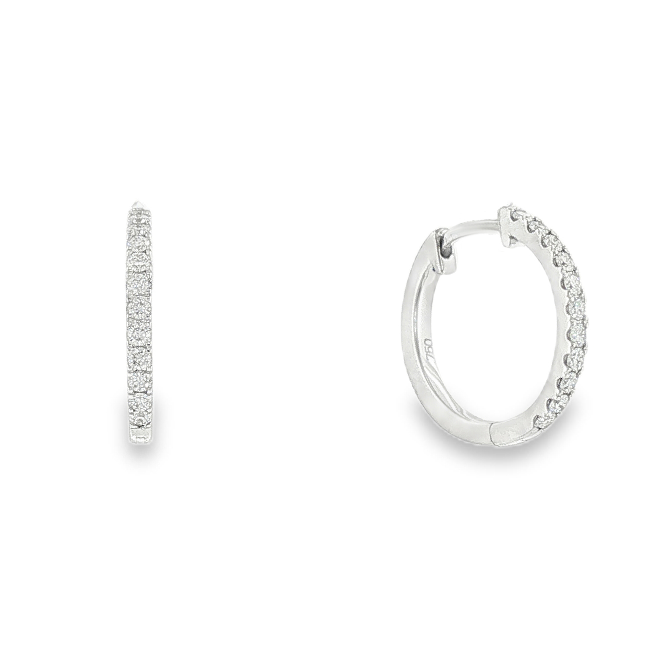 Small Diamond Hoop Earrings in 18K White Gold